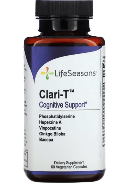 Lifeseasons Clari-T Cognitive Support Bacopa+Ginkgo Biloba+ Phosphatidylserine+Huperzine A+ Ginger+ Vinpocetine 60 Veg Capsul