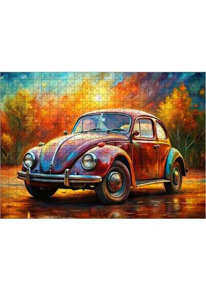 Ahşap Mdf Puzzle Yapboz Kırmızı Kaplumbağa Araba 50 x 70 cm