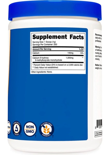 Performance Hmb Powder 250 Grams - Gluten Free & Non-Gmo - Usa modelleri
