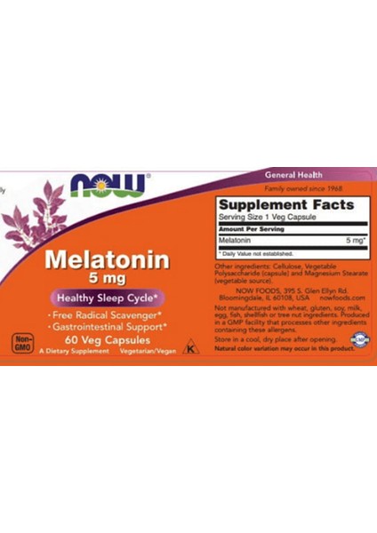 Foods Melatonin 5mg 60 Veg Capsules
