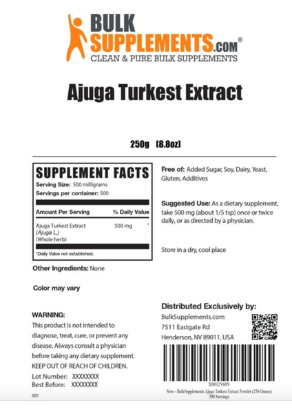 Bulk Supplements Bulk Sup Ajuga Turkest Extract Turkesteron 250gr 500 Servis Usa Menşei.(EXP:10.2024)