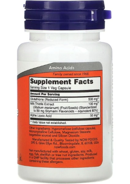 Foods Glutathione Milk Thistle Extract Alpha Lipoic Acid 500 Mg 30 Veg Capsul Usa fiyatları