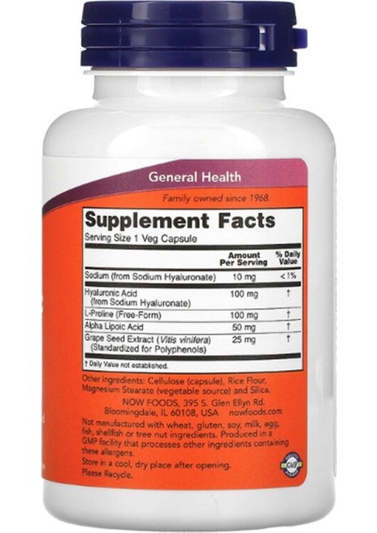 Foods Hyaluronic Acid Double Strength 100 Mg 120 Veg Capsul Usa fiyatları