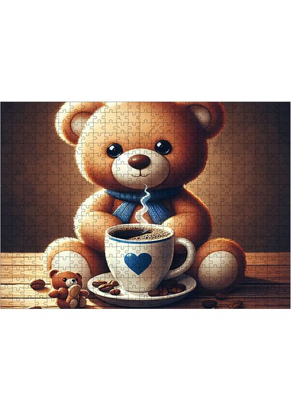 Ahşap Mdf Puzzle Yapboz Kahve Içen Ayıcık 50 x 70 cm