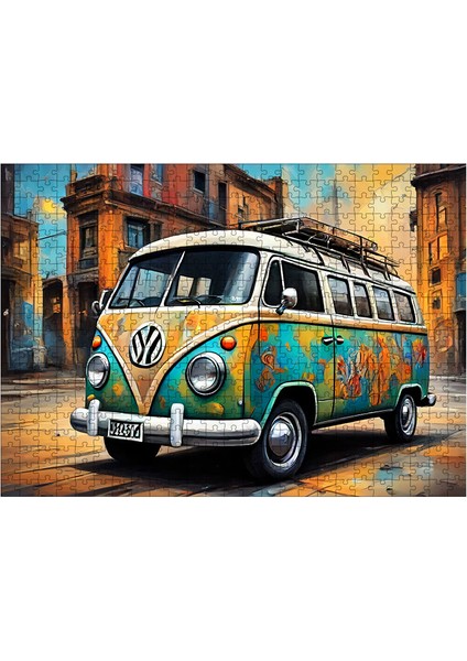 Ahşap Mdf Puzzle Yapboz Retro Minibüs 50 x 70 cm