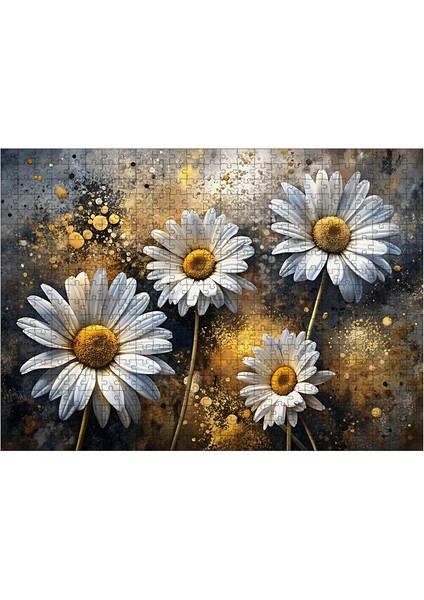 Ahşap Mdf Puzzle Yapboz Beyaz Papatyalar 50 x 70 cm