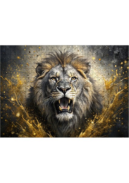 Ahşap Mdf Puzzle Yapboz Kükreyen Aslan 50 x 70 cm