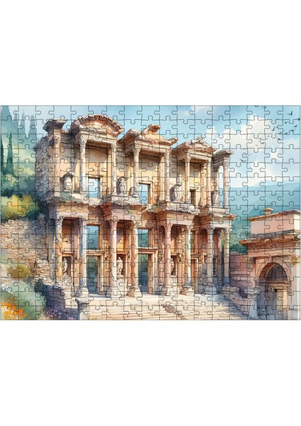 Ahşap Mdf Puzzle Yapboz Efes Celsus Kütüphanesi 25 x 35 x 50 cm