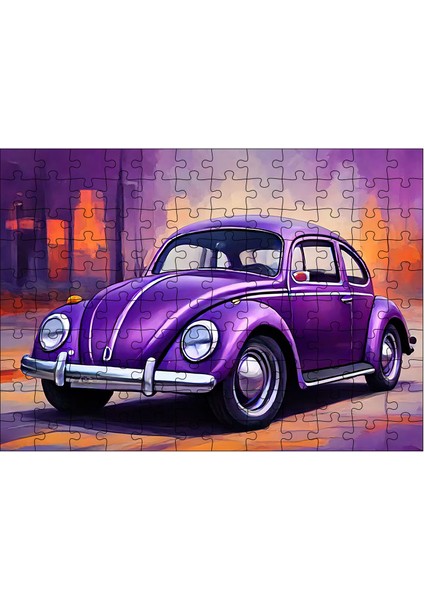 Ahşap Mdf Puzzle Yapboz Retro Mor Kaplumbağa Araba 120 Parça 25 x 35 cm