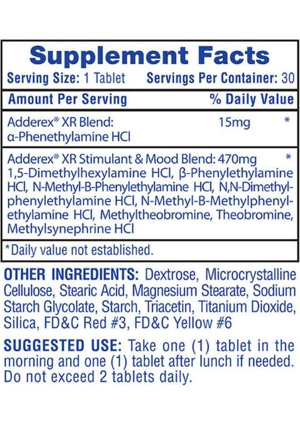 Pharmaceuticals Adderex Xr 30 Tablets Usa fiyatları