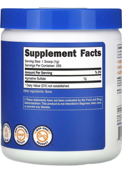 Agmatine Sulfate Unflavored 8 9 Oz (250 G) Usa fiyatları