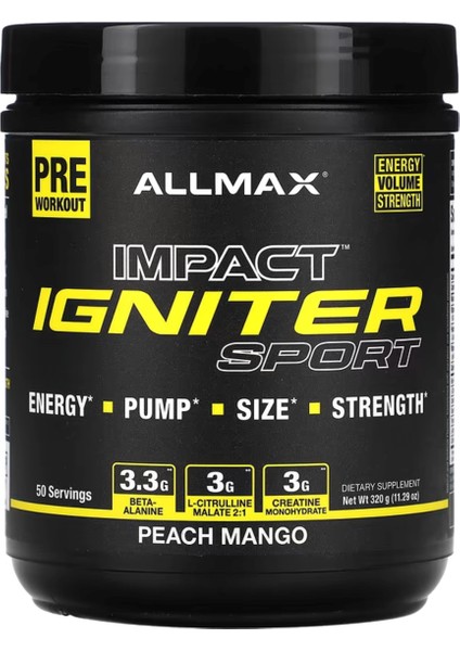 Allmax  Impact Igniter Sport   Pre-Workout  Peach Mango  11 29 Oz (320 Gr)