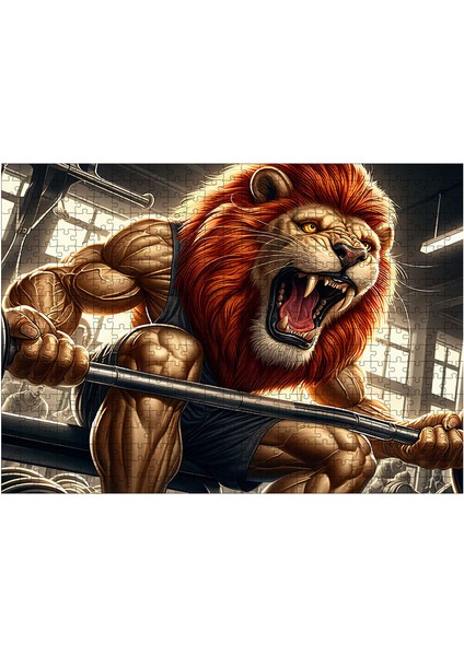 Ahşap Mdf Puzzle Yapboz Kaslı Aslan Gym Temalı 50 x 70 cm