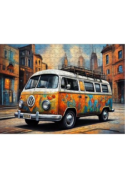 Ahşap Mdf Puzzle Yapboz Retro Minibüs 50 x 70 cm