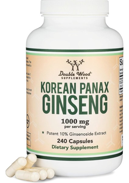 Ginseng Capsules (Korean Red Ginseng Extract Panax Ginseng 10% Ginsenosides) (4 Month Supply) 240 Vegan Capsules - 1 000mg Per Serving For Mood Cognitive Function And Energy