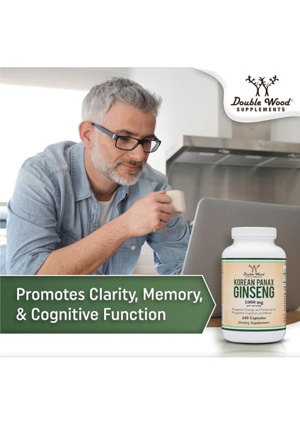 Ginseng Capsules (Korean Red Ginseng Extract Panax Ginseng 10% Ginsenosides) (4 Month Supply) 240 Vegan Capsules - 1 000mg Per Serving For Mood Cognitive Function And Energy