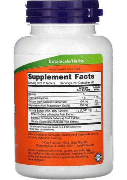 Foods Triphala 500 Mg 120 Tablets Usa