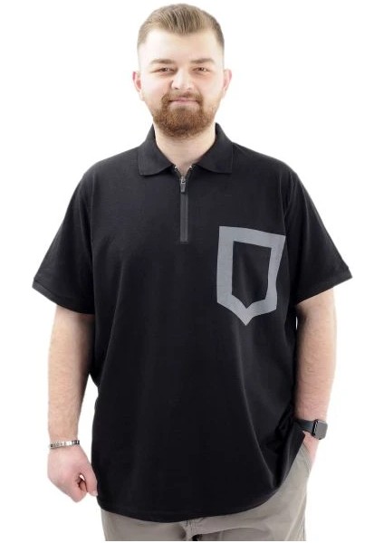 Büyük Beden Erkek T-Shirt Fermuarlı Polo Yaka Cepli U24325 Siyah