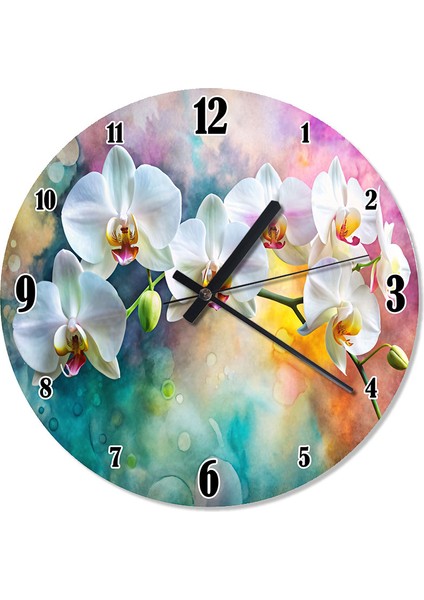 Beyaz Orkideler Tasarım Duvar Saati