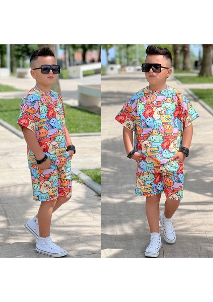 Erkek Çocuk Oversize Baskılı Şortlu Takım