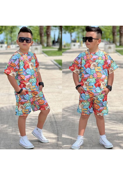 Erkek Çocuk Oversize Baskılı Şortlu Takım