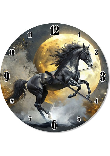 Siyah At ve Dolunay Dekoratif Duvar Saati