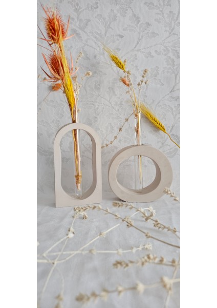 Beton Kuru Çiçeklik Vazo,dekoratif Vazo 2'li Set(2 Adet Cam Tüp Dahil) fiyatları