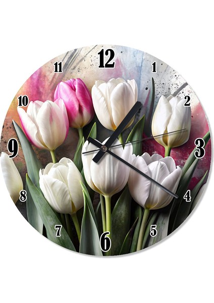 Beyaz Laleler Baskılı Duvar Saati