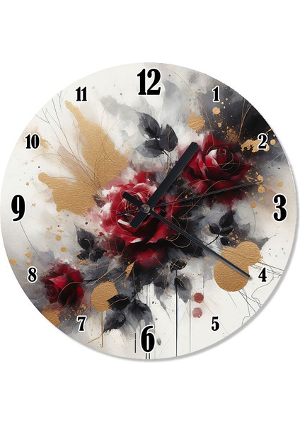 Soyut Kırmızı Güller Dekoratif Duvar Saati