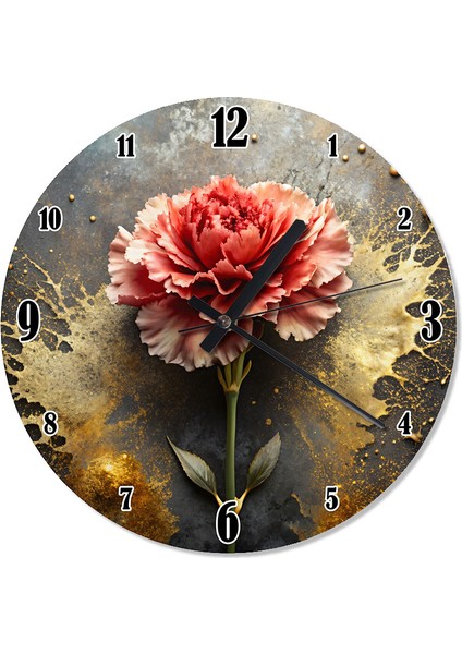 Kırmızı Karanfil Analog Duvar Saati