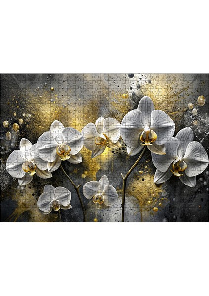 Ahşap Mdf Puzzle Yapboz Beyaz Orkideler 50 x 70 cm