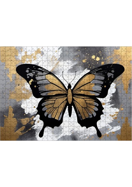 Ahşap Mdf Puzzle Yapboz Siyah Sarı Kelebek 50 x 70 cm