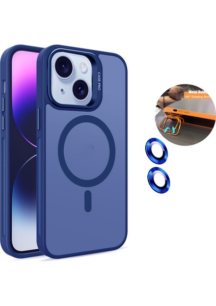 iPhone 13 Kılıf + Lens Koruyucu Magsafe ve Stant Özellikli Arkası Mat Sert Pc Leke Yapmaz