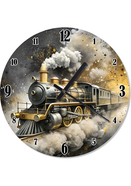 Buharlı Tren Desenli Duvar Saati