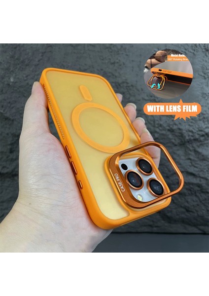 iPhone 14 Pro Max Kılıf + Lens Koruyucu Magsafe ve Stant Özellikli Arkası Mat Sert Pc Leke Yapmaz