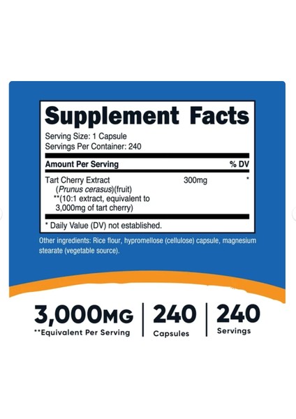 Tart Cherry Extract 3000mg 240 Vegetarian Capsules - Gluten Free Non-Gmo Usa indirimleri