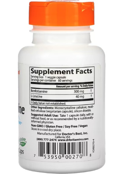 Dr Best Doctor's Best Benfotiamine With Benfopure 300 Mg 60 Veggie Caps Usa fiyatları