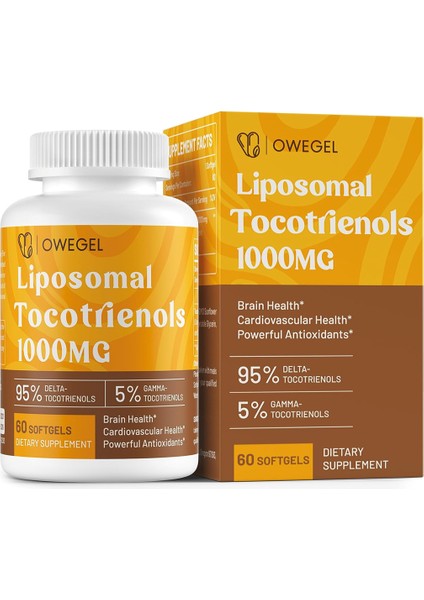 Liposomal Tocotrienols 1000mg - High Bioavailability Vitamin E Tocotrienols Supplements 95% Delta & 5% Gamma Tocotrienol Capsules Support Cardiovascular Skin Bone Antioxidant 60 Softgels modelleri