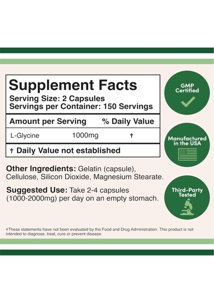 Glycine 1 000mg 300 Capsul "Relaxing" Usa fiyatları