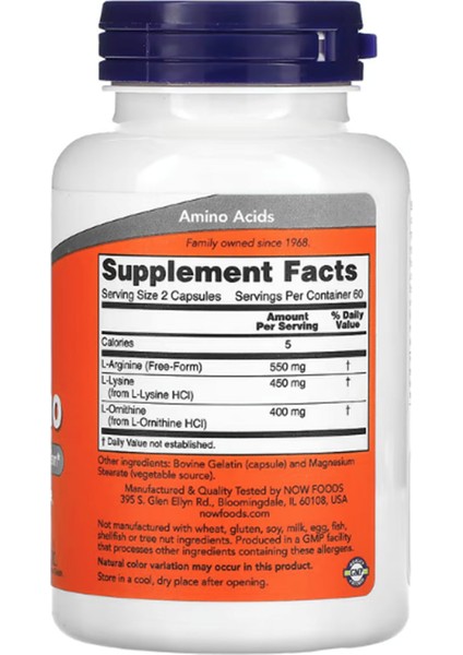 Foods Tri-Amino Aol L-Arginine L-Ornithine L-Lysine 120 Capsules fiyatları