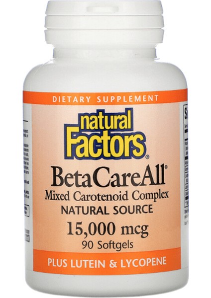 Natural Factors Betacareall 15 000 Mcg 90 Softgels (I34) fiyatları