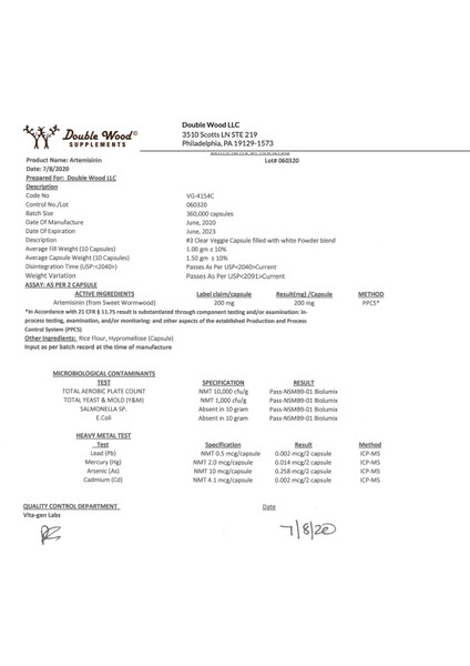 Artemisinin 200mg 120 Capsul Usa Version fırsatları