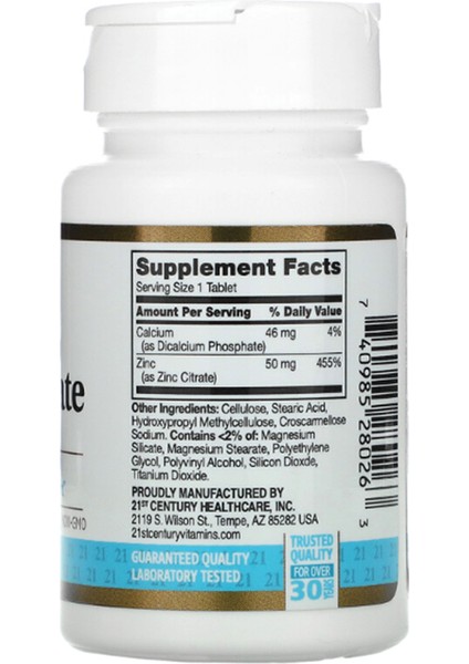 21st Century Zinc Citrate 50 Mg 60 Tablets Sistemi fiyatları