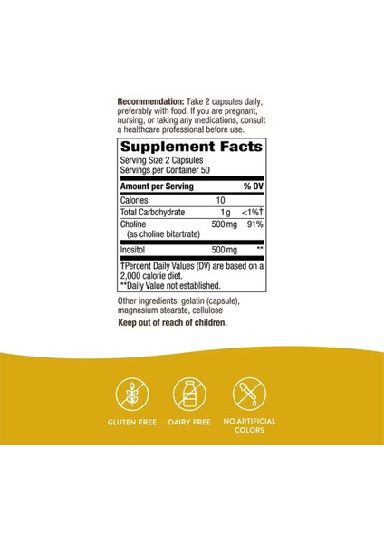 Nature's Way Choline & Inositol 1 000 Mg 100 Capsul Usa Version