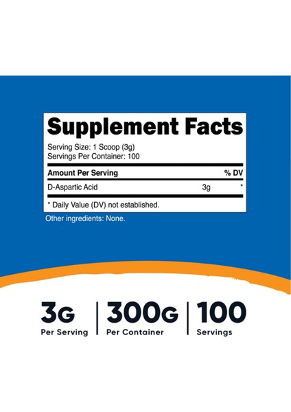 D-Aspartic Acid (Daa) Powder 300gr- Gluten Free & Non-Gmo - Usa