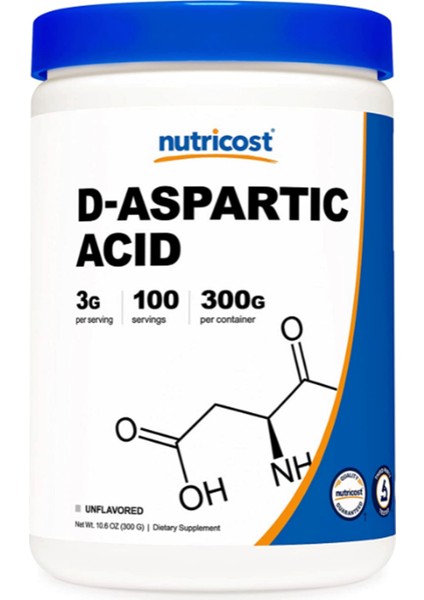 D-Aspartic Acid (Daa) Powder 300gr- Gluten Free & Non-Gmo - Usa