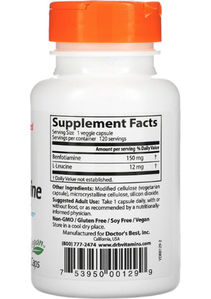 Dr Best Doctor's Best Benfotiamine 150 With Benfopure 150 Mg 120 Veggie Caps I26 modelleri