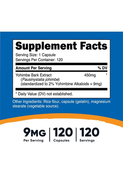 Yohımbe Bark Extract 450mg (9mg Alkaloids) 120 Capsules - Extra Strength Usa Version