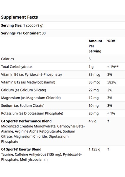 C4 Sport Pre-Workout 9 5 Oz (270 G) 30 Servis Usa Version modelleri