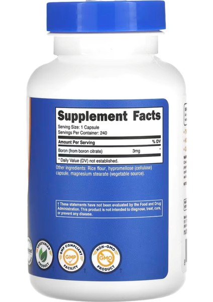 From Boron Citrate 3mg 240 Vegetarian Capsul - Gluten Free And Non-Gmo- fiyatları